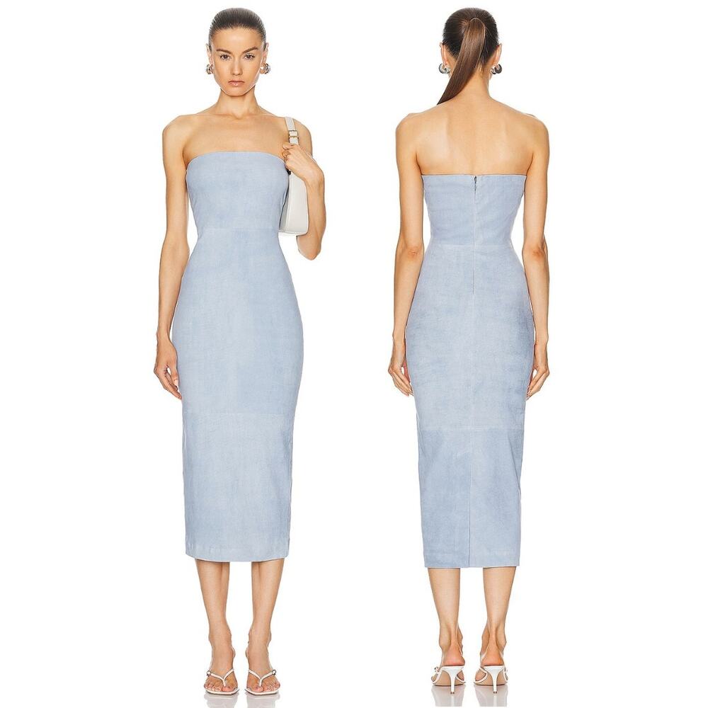 SPRWMN Tube Midi Dress Lamb Leather Strapless Party Minimal Cocktail Formal S